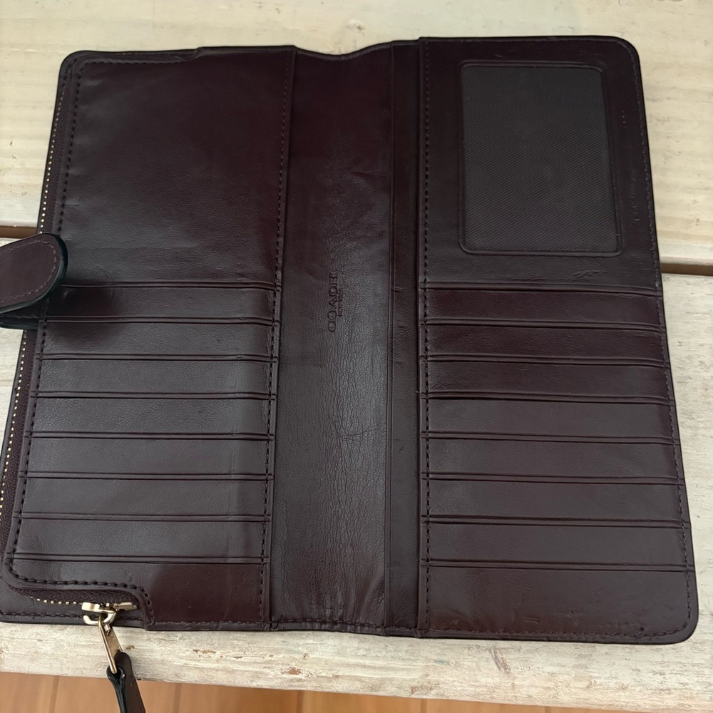 COACH Continental Wallet in Refined Leather with Oxblood Gold Accents - Picture 9 of 15